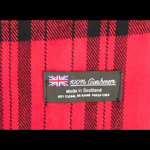 100% Cashmere Red Black Scotland Plaid Scarf 🧣 - Picture 3 of 4